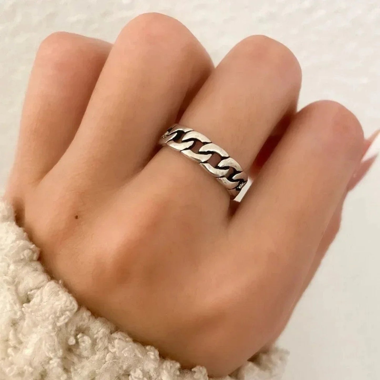 925 Sterling Silver Chunky Chain Link Ring Minimalist Curb Chain Ring