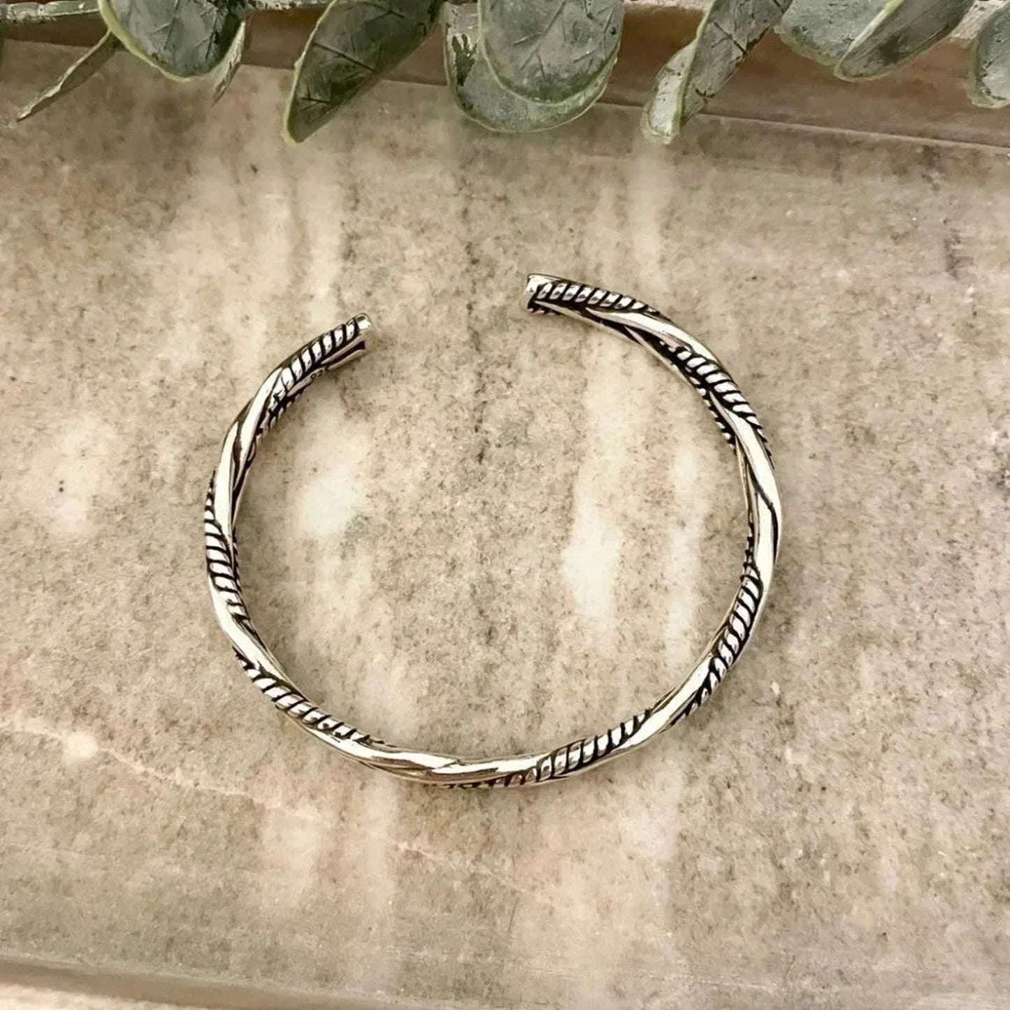 925 Sterling Silver Mens Bangle Bracelet Modern Twist Cuff Bracelet