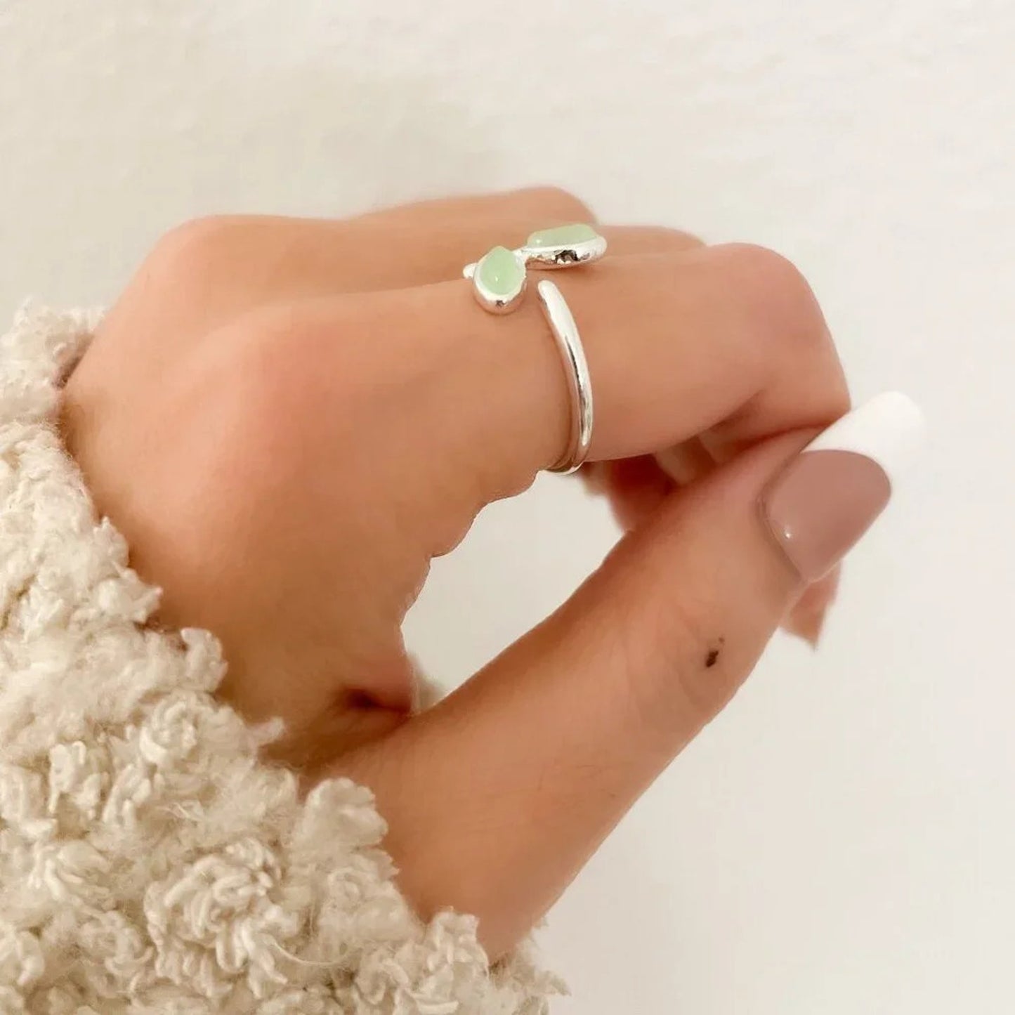 925 Sterling Silver Leaf Ring Green Stone Ring Leaf Ring Twig Ring Dainty Ring