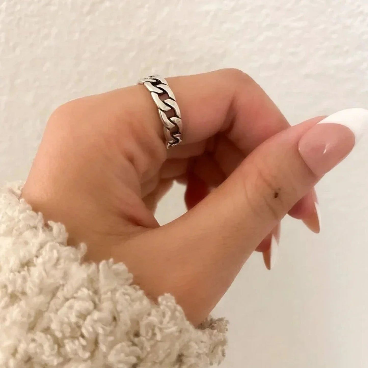 925 Sterling Silver Chunky Chain Link Ring Minimalist Curb Chain Ring