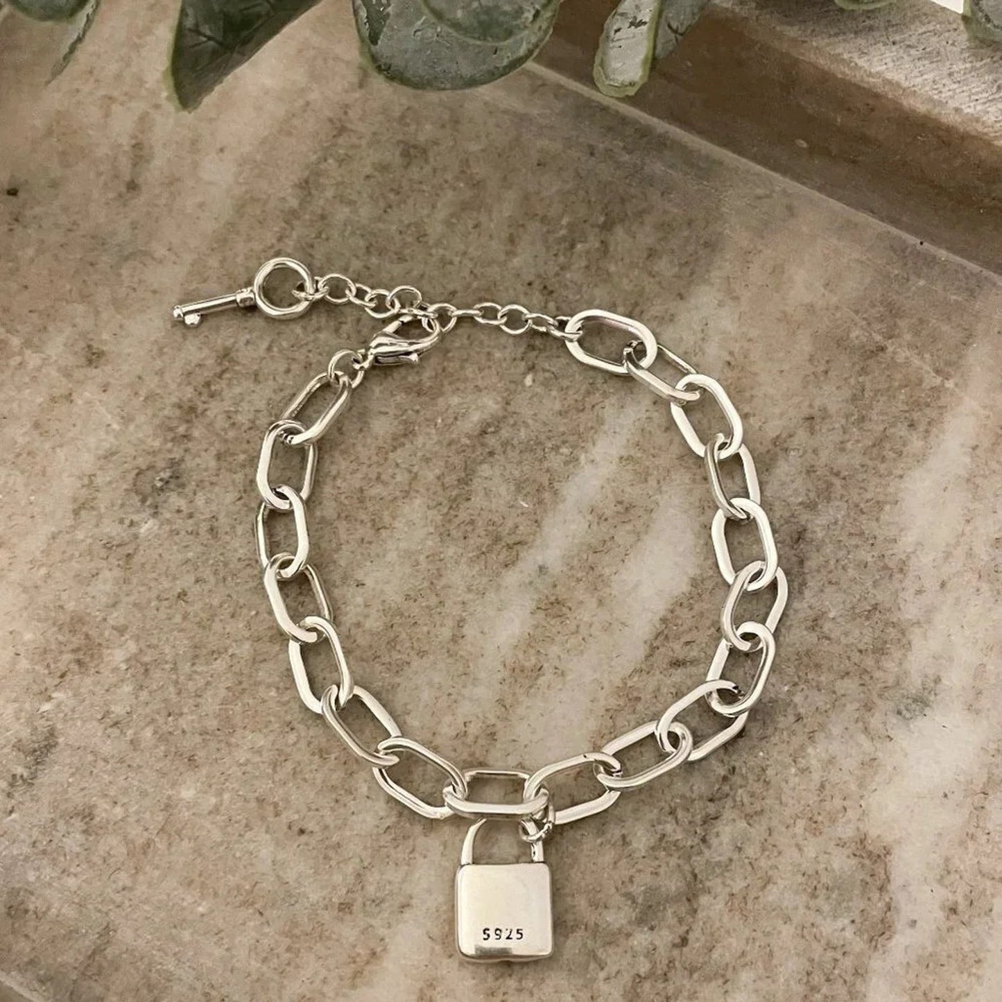 925 Sterling Silver Lock Bracelet Padlock Bracelet Lock & Key Bracelet