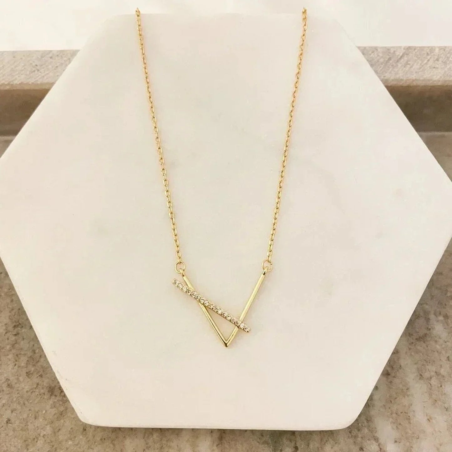 925 Sterling Silver V Necklace V-Shaped Necklace Geometric Bar Necklace
