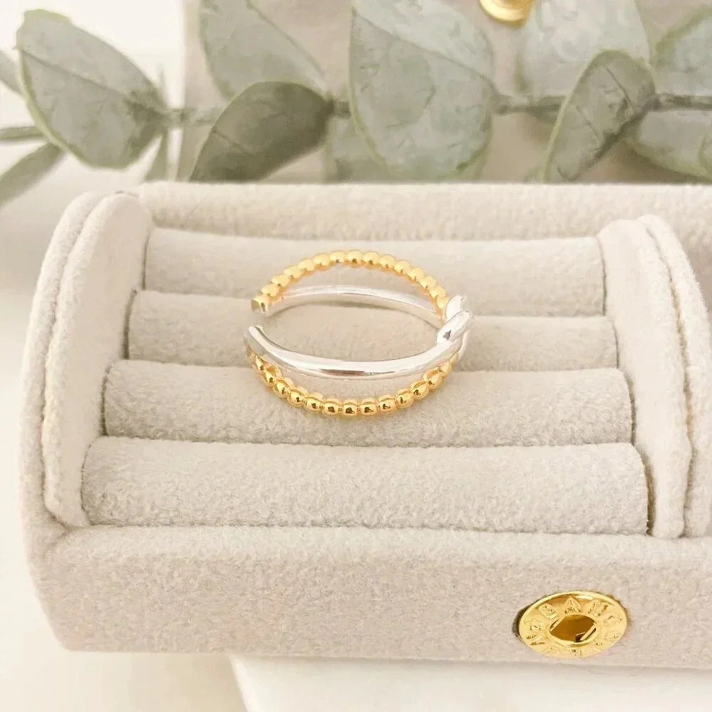 925 Sterling Silver Two Tone Ring Braided Knot Ring Cross Ring Silver & Gold