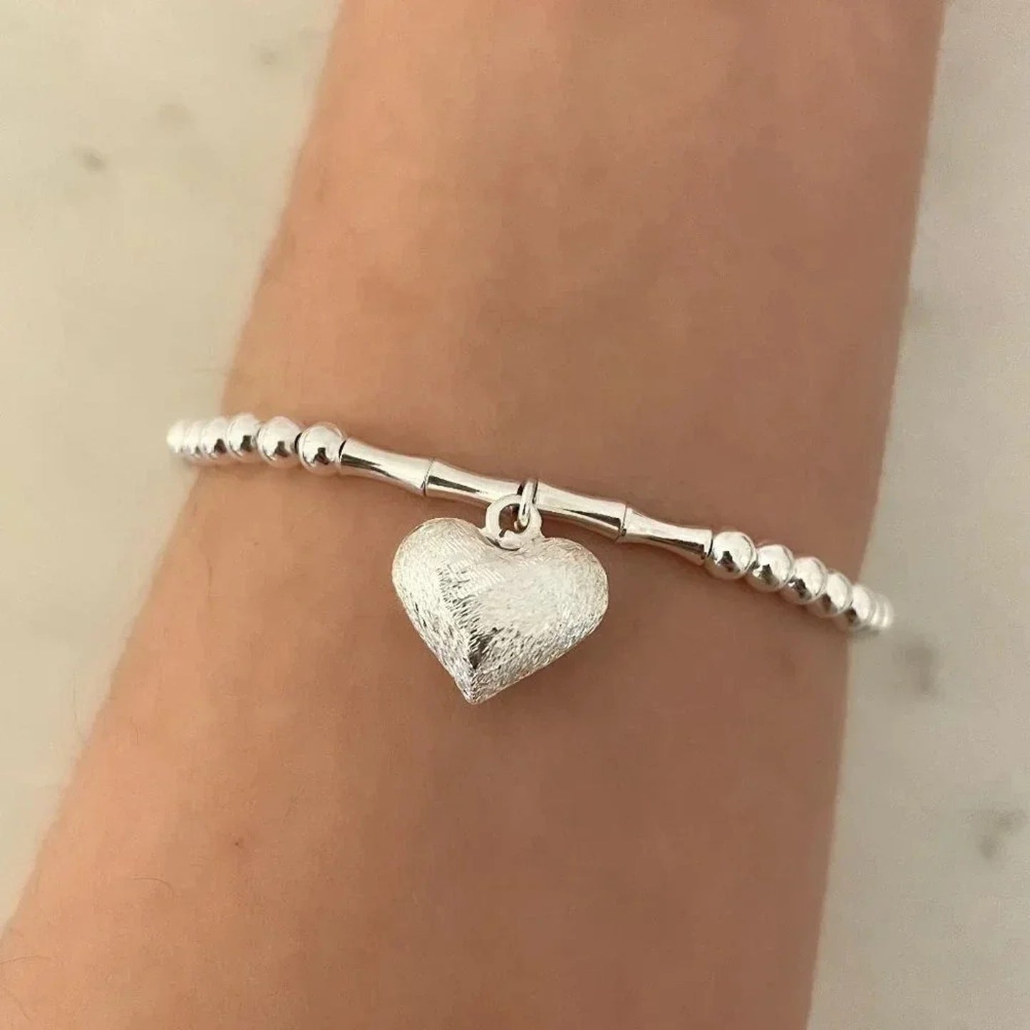 925 Sterling Silver Heart Bracelet Bead Bracelet Unique Trendy Bracelet