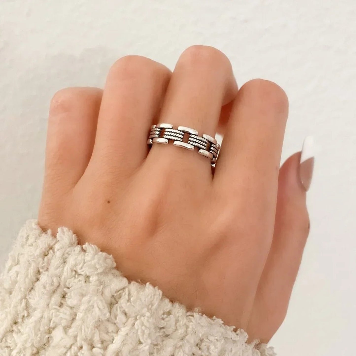 925 Sterling Silver Minimalist Ring Chain Link Ring Modern Ring Band