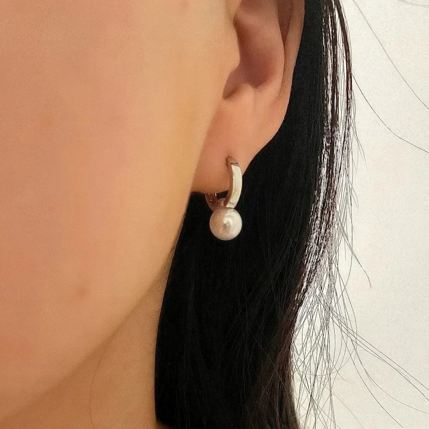 925 Sterling Silver Pearl Huggie Earrings Small Huggie Hoop Earrings