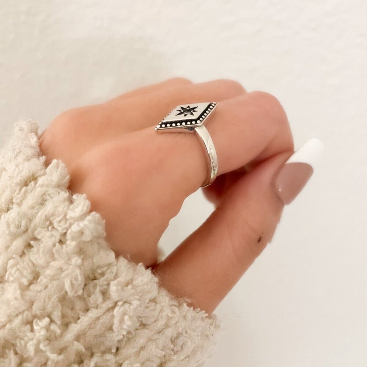 925 Sterling Silver Boho Ring Diamond Celestial Ring Dainty Ring Geometric