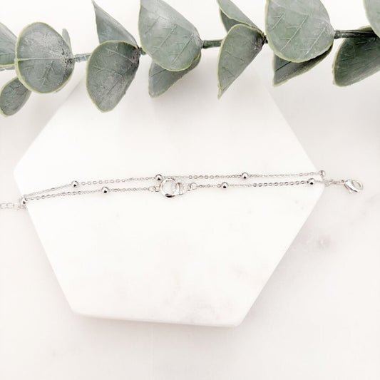 925 Sterling Silver Dainty Circle Link Bracelet Bead Layer Bracelet