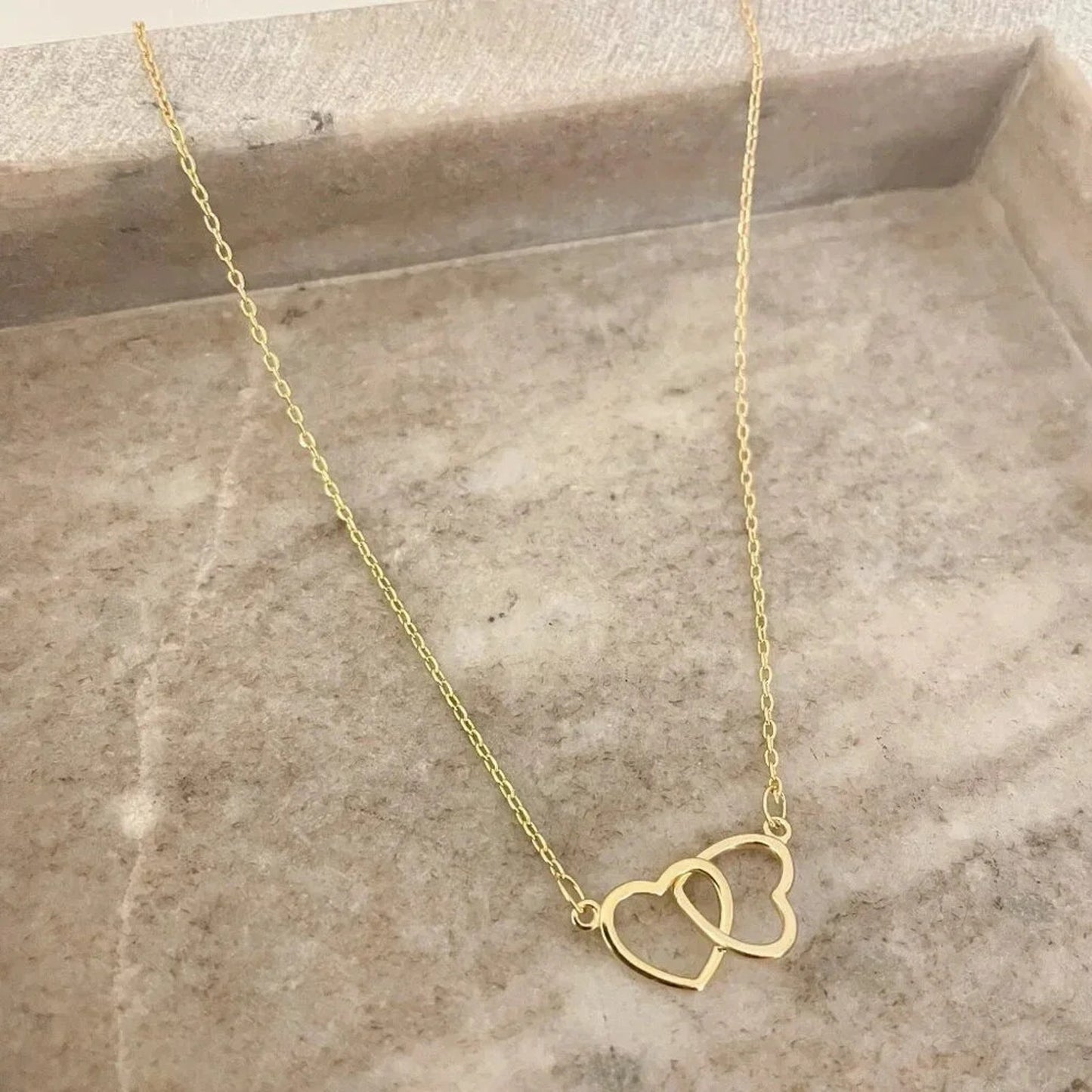 925 Sterling Silver Double Heart Linked Necklace Interlocking Hearts Necklace