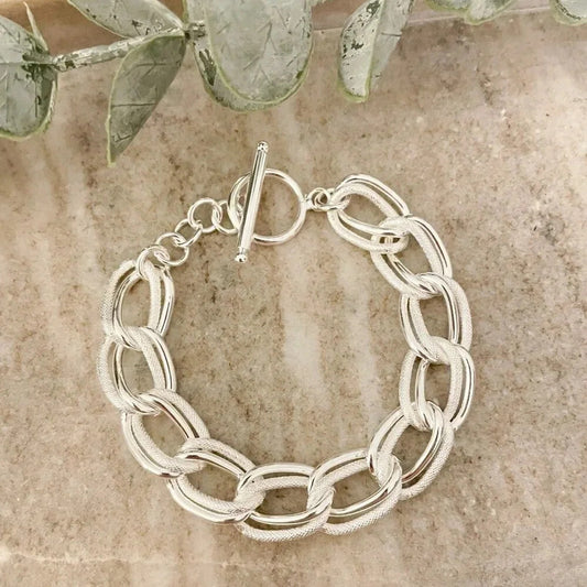 925 Sterling Silver Chunky Chain Link Toggle Bracelet Silver Statement Bracelet