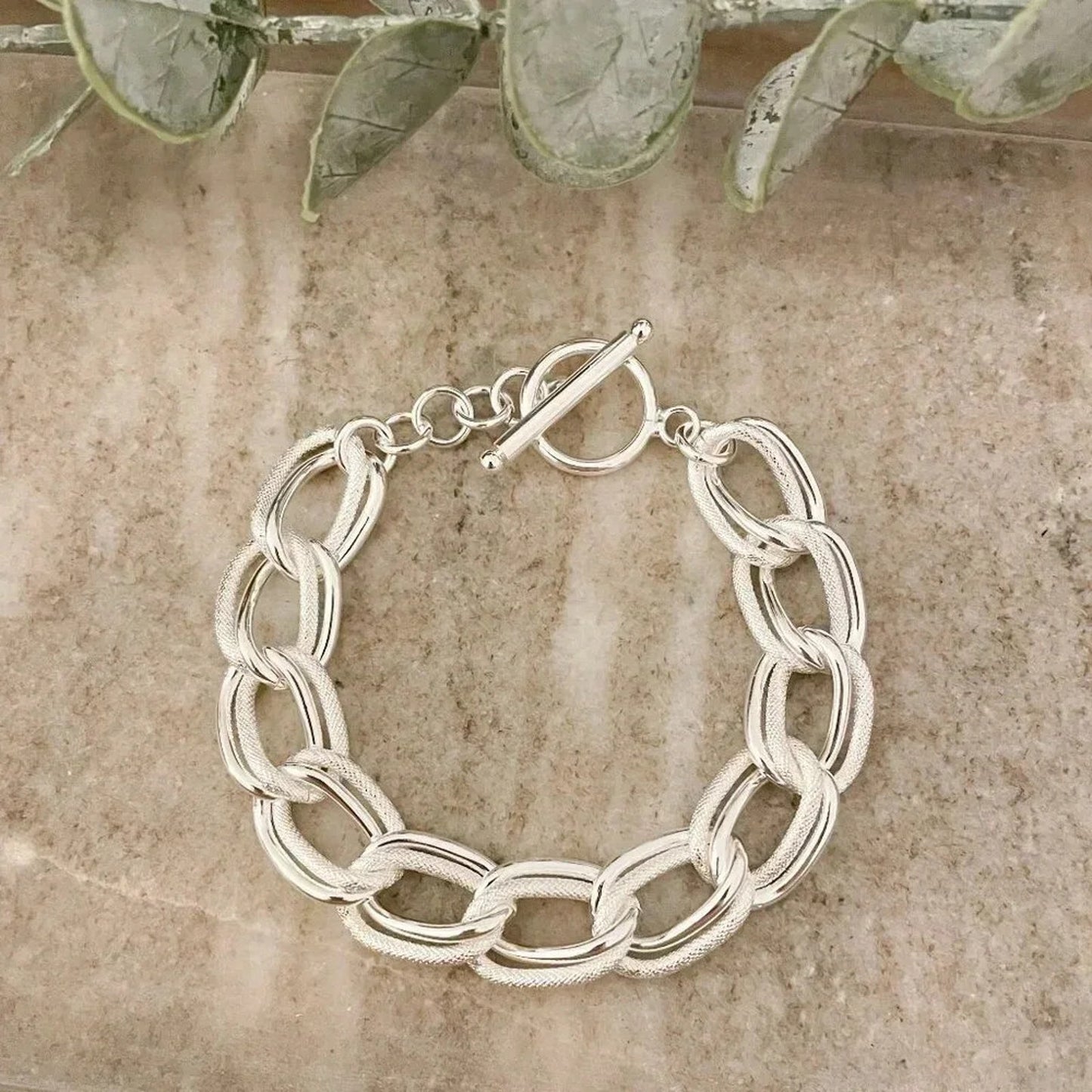 925 Sterling Silver Chunky Chain Link Toggle Bracelet Silver Statement Bracelet
