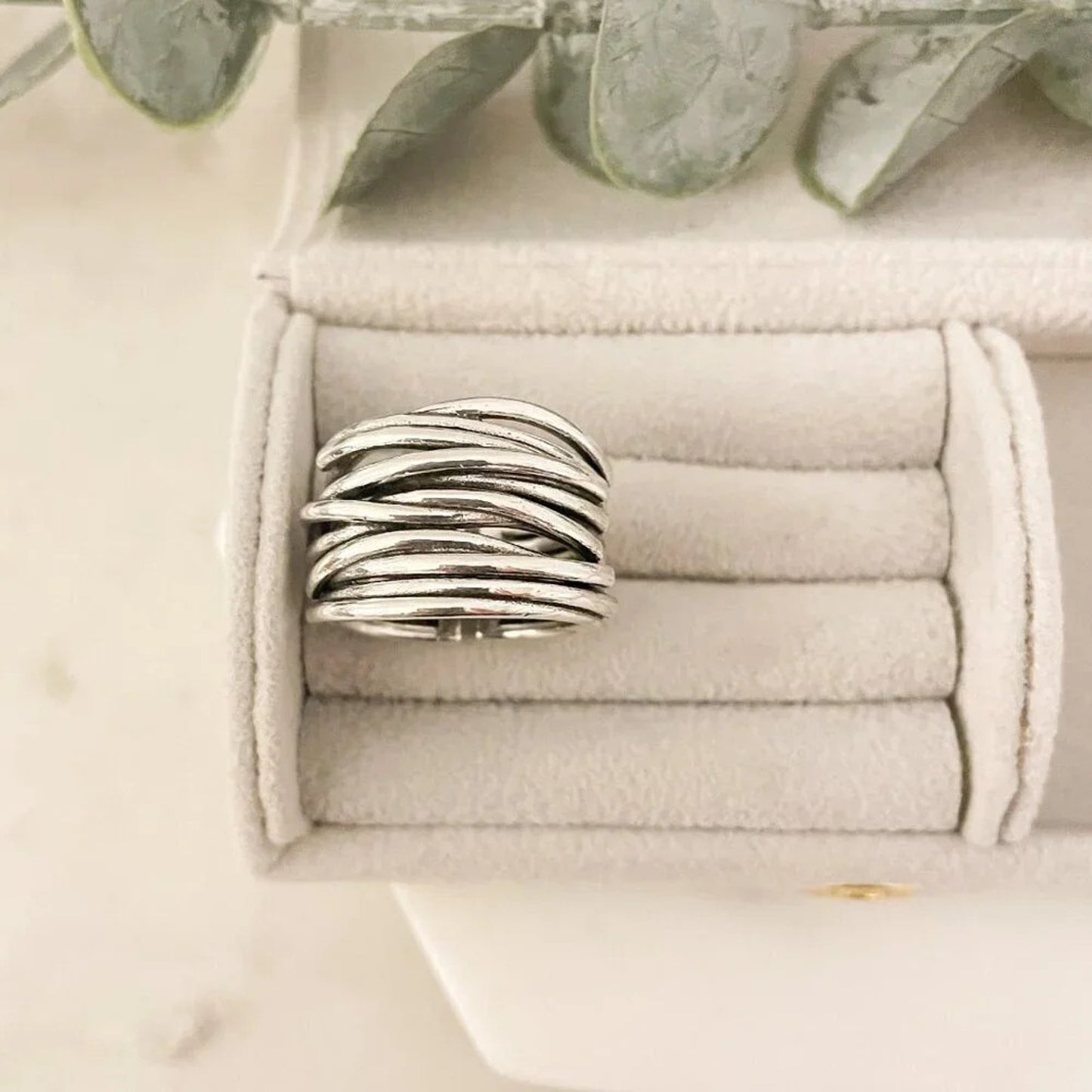 925 Sterling Silver Chunky Ring Thick Wide Ring Band Multi Layer Vintage Ring