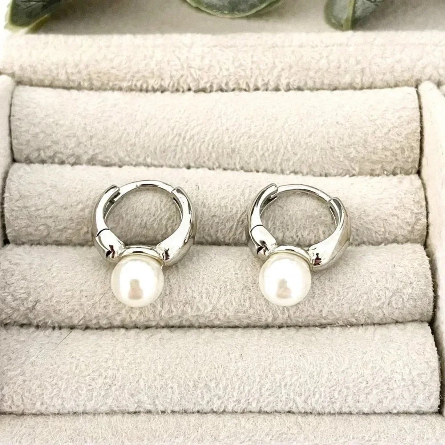 925 Sterling Silver Pearl Huggie Earrings Small Huggie Hoop Earrings