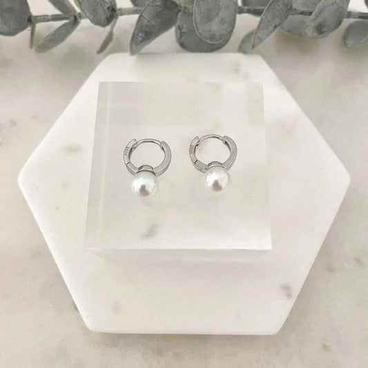 925 Sterling Silver Pearl Huggie Earrings Small Huggie Hoop Earrings