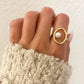 925 Sterling Silver Gold Pearl Statement Ring Boho Minimalist Oval Round Ring