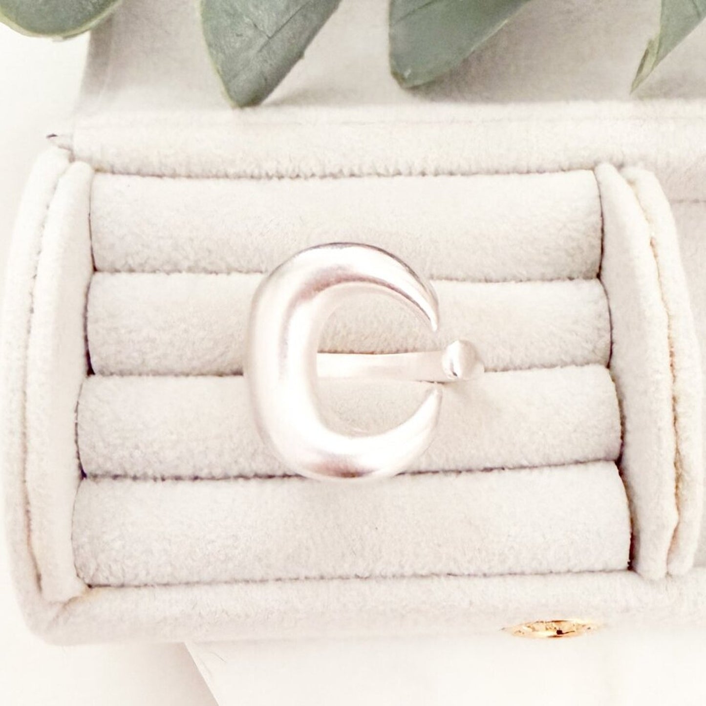 925 Sterling Silver Textured Ring Band Chunky Ring Crescent Ring Moon Ring