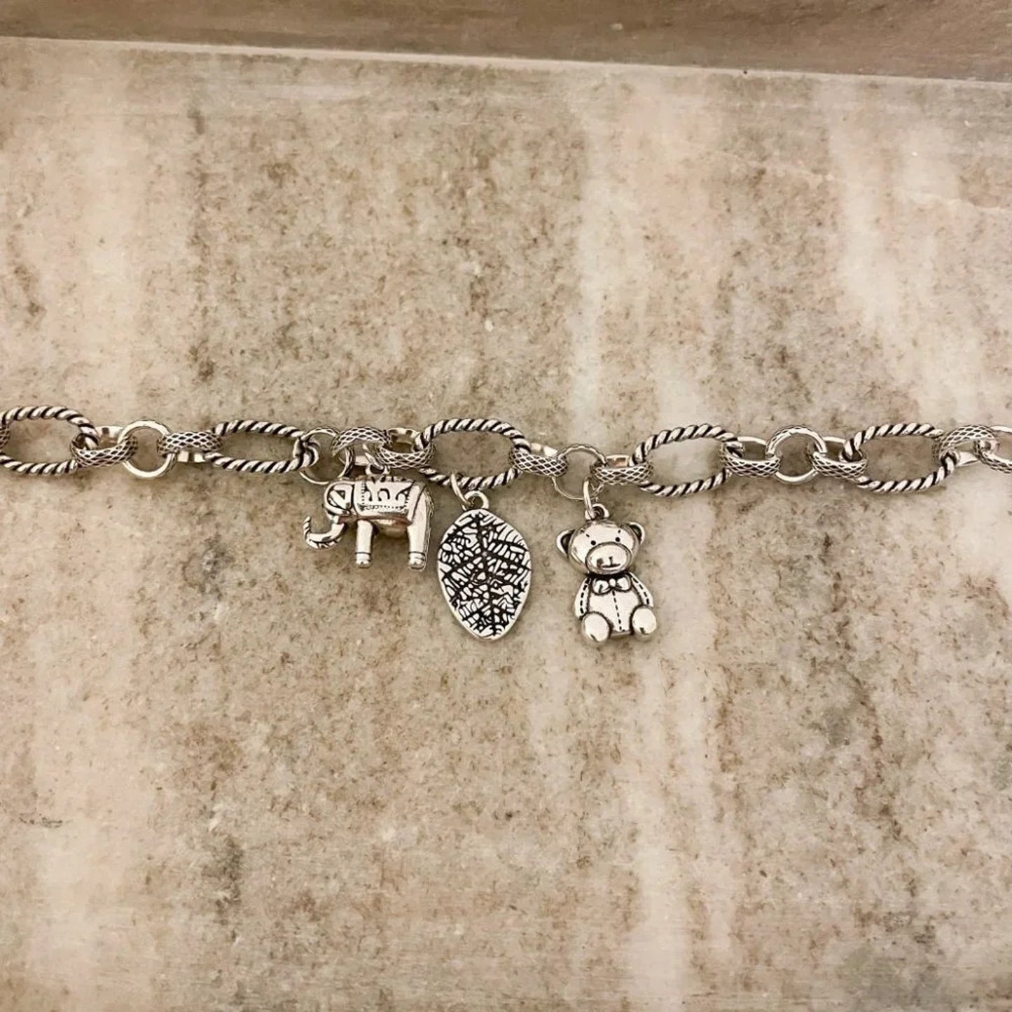 925 Sterling Silver Elephant Bear Leaf Charm Bracelet Chain Link Bracelet