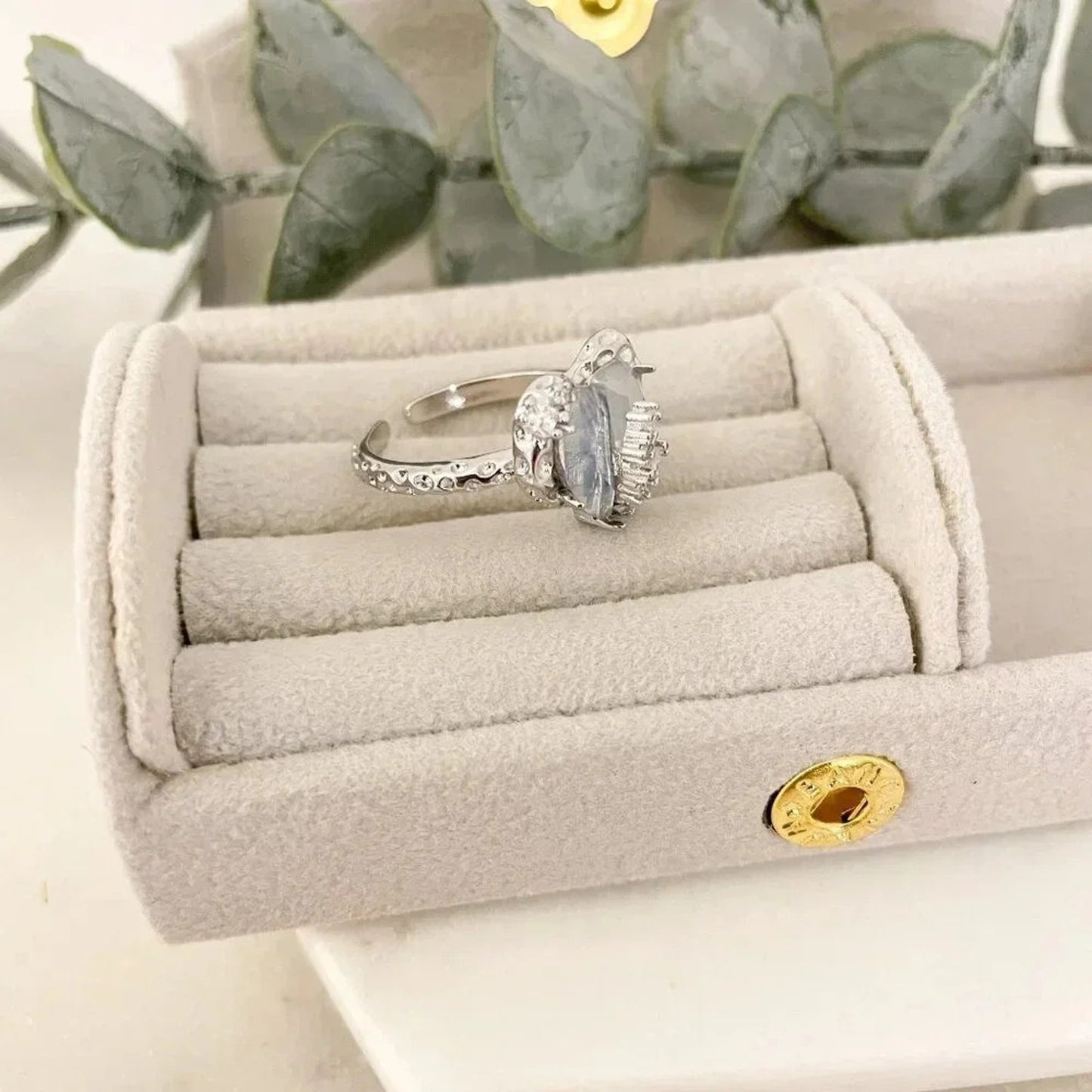 925 Sterling Silver Crystal Heart Ring Geometric Modern Heart Ring Crystal Ring