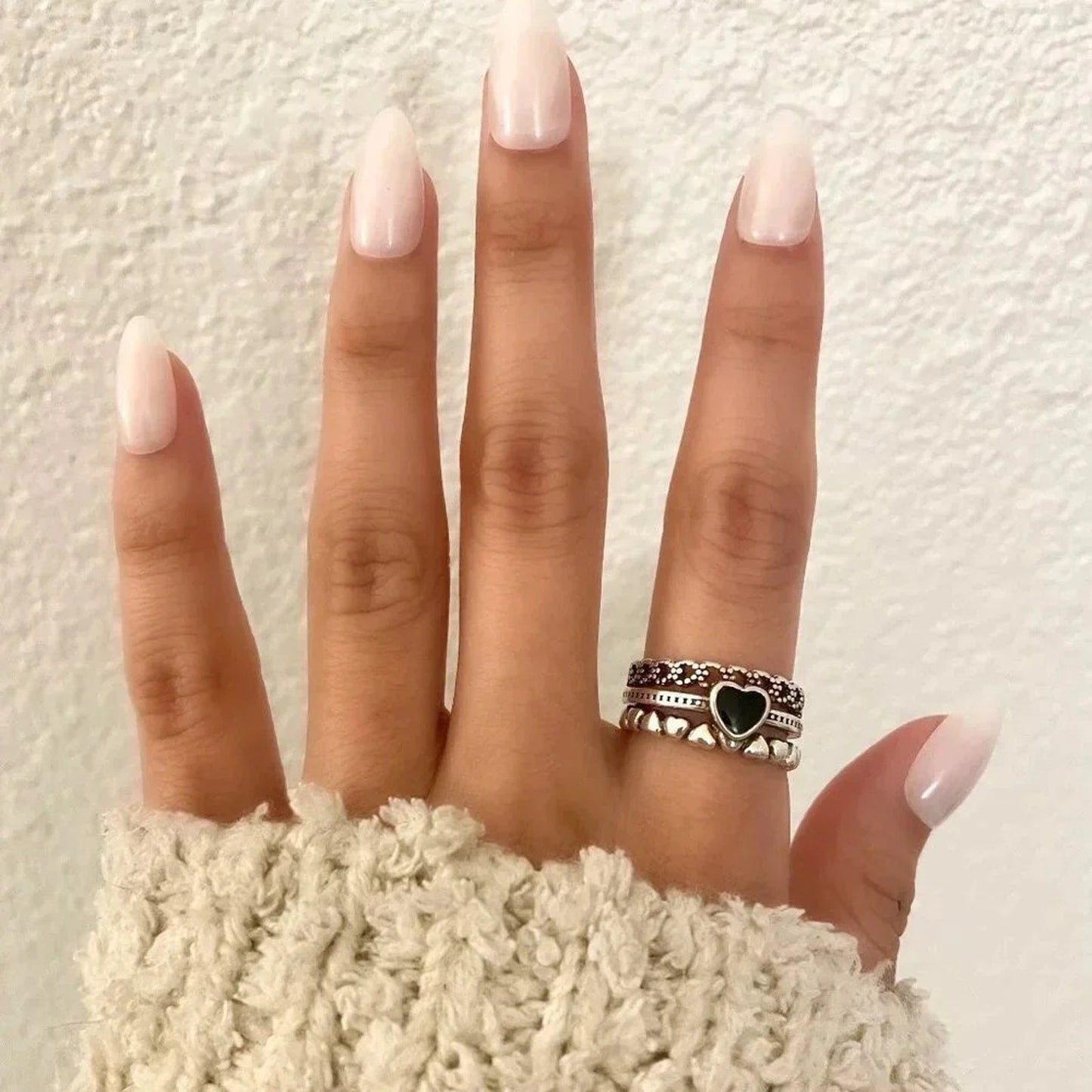 925 Sterling Silver Black Heart Minimalist Ring Vintage Boho Stackable Ring Band