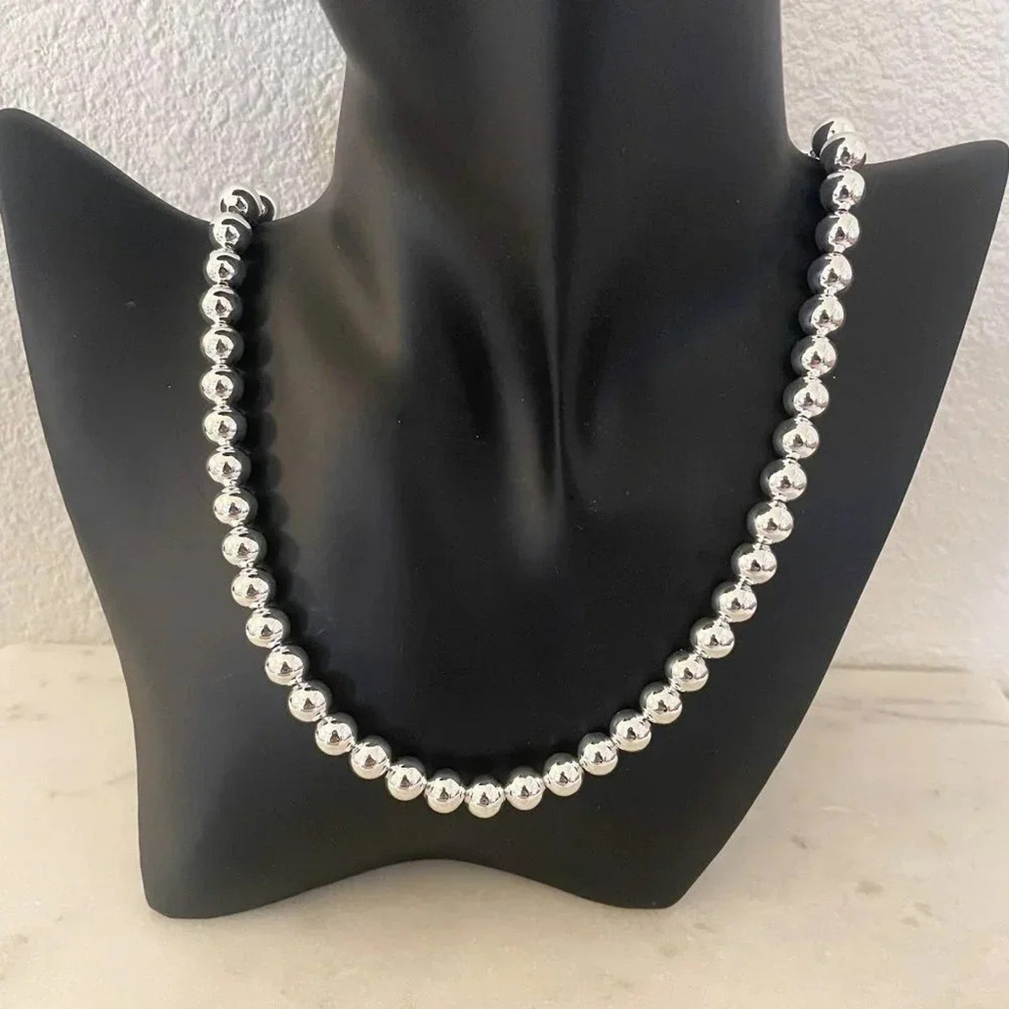 925 Sterling Silver Bead Necklace 8 MM Bead Necklace Ball Statement Necklace