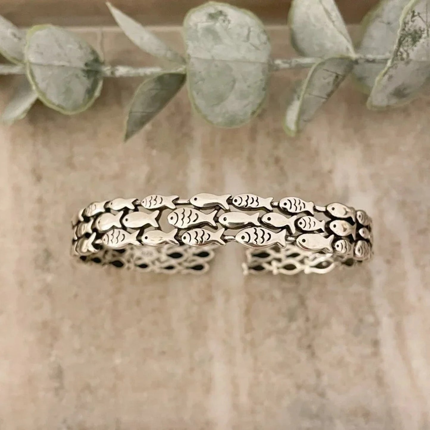 925 Sterling Silver Cuff Bracelet School of Fish Bracelet Silver Bangle Bracelet