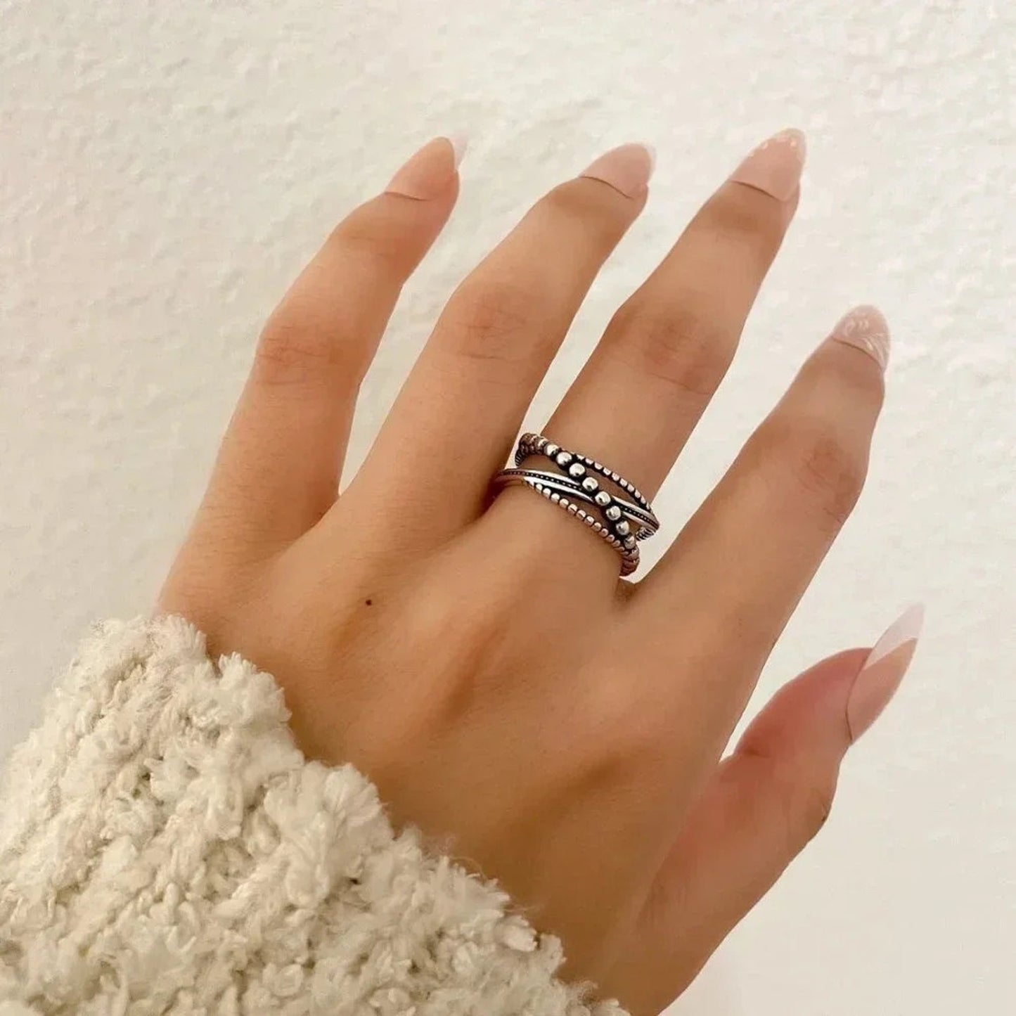 925 Sterling Silver Minimalist Twist Bead Ring Stackable Dainty Ring