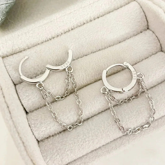 925 Sterling Silver Huggie Earrings Dangle Chain Earrings Small Hoops Huggies