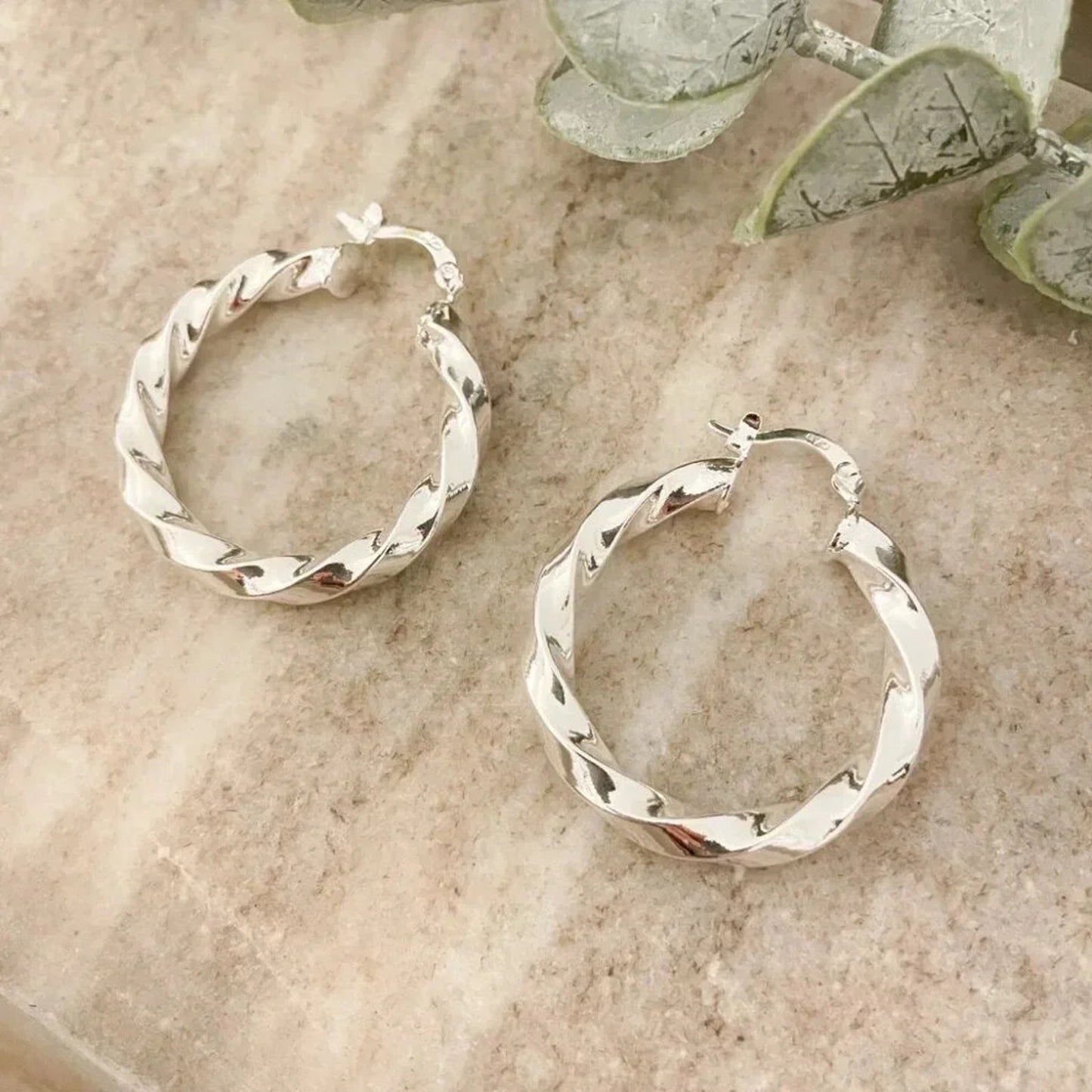 925 Sterling Silver Chunky Hoop Earrings Small Hoops Twist Spiral Hoop Earrings