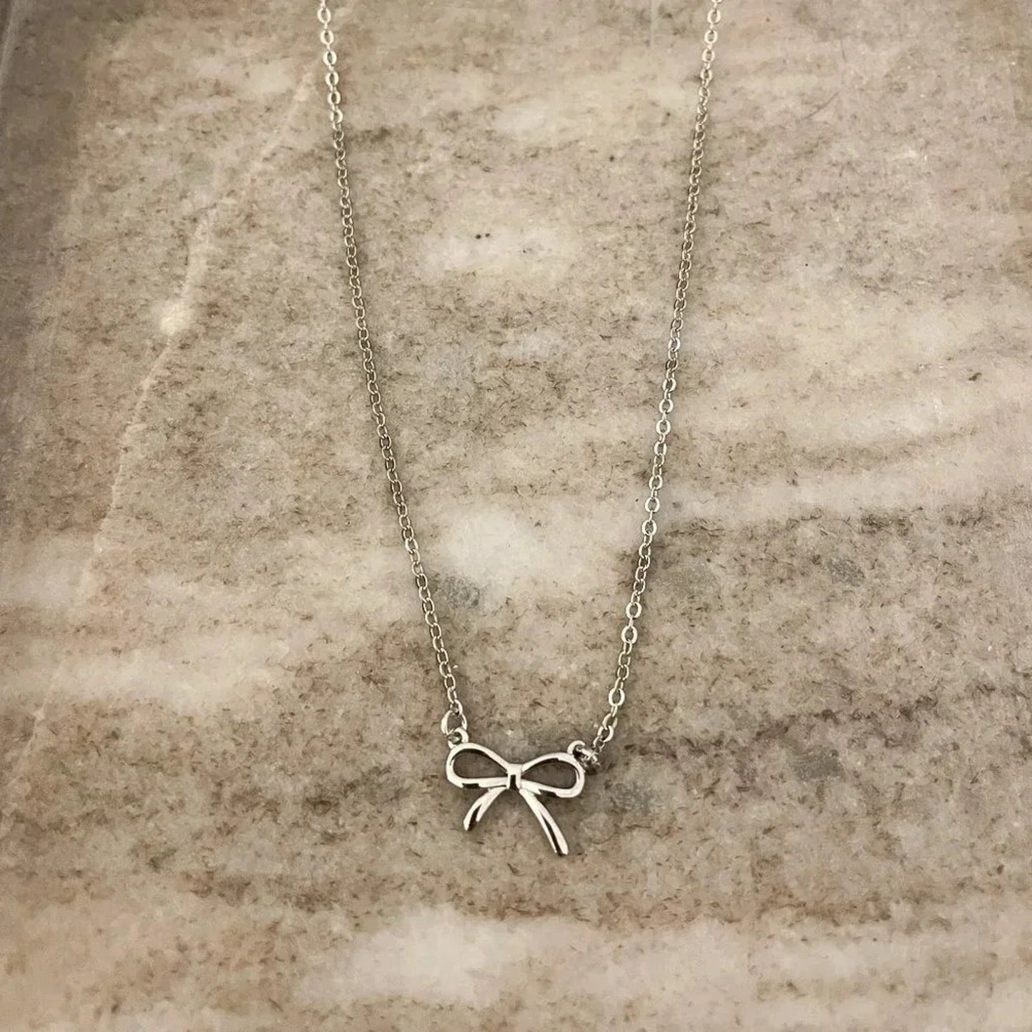 925 Sterling Silver Bow Necklace Bow Pendant Necklace Simple Dainty Necklace