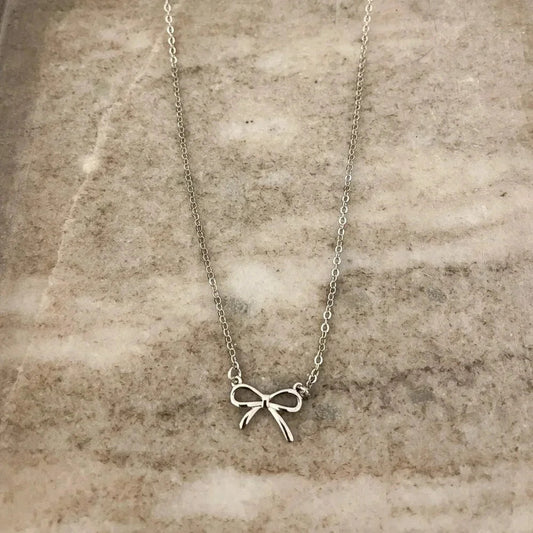 925 Sterling Silver Bow Necklace Bow Pendant Necklace Simple Dainty Necklace