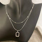 925 Sterling Silver Necklace Set Geometric Textured Square Pendant Sequin Chain
