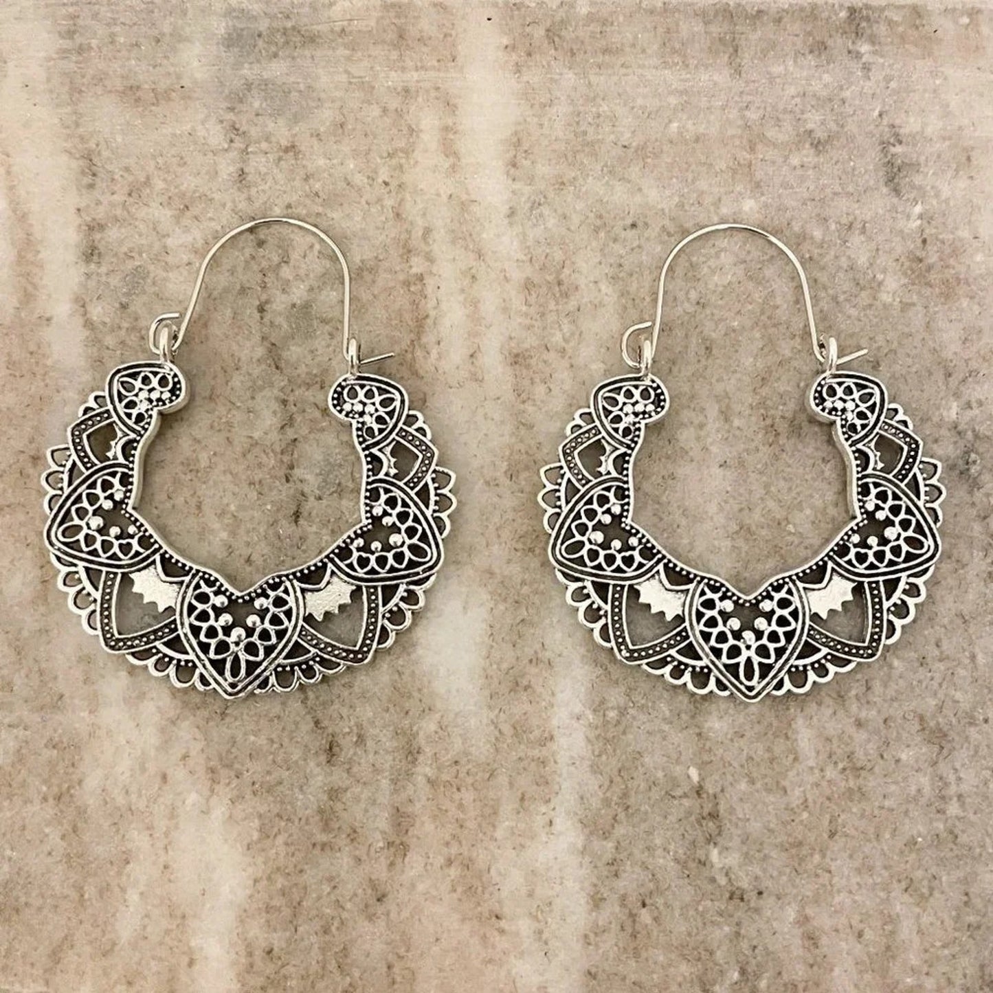925 Sterling Silver Ethnic Boho Hoop Earrings Large Silver Hoop Vintage Earrings