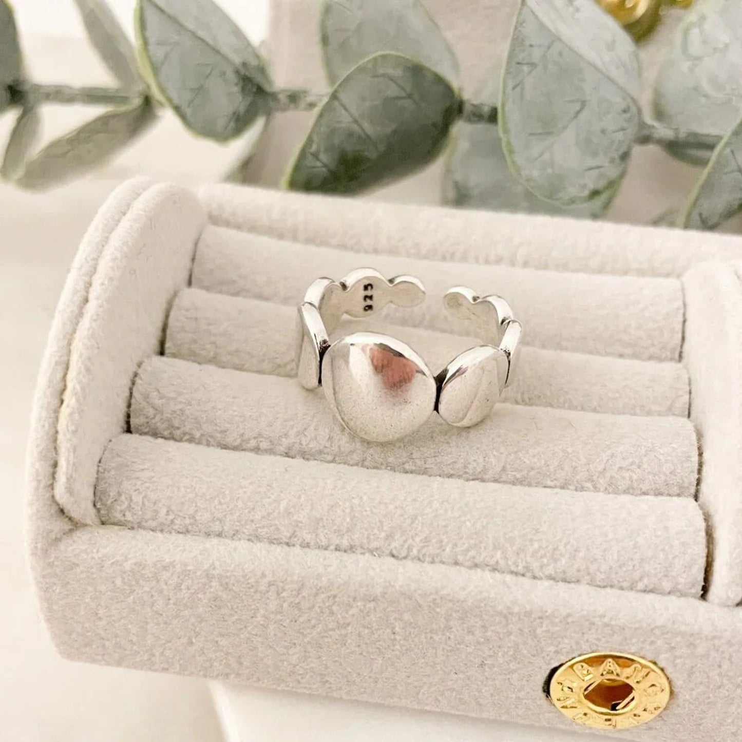 925 Sterling Silver Oval Ring Band Minimalist Ring Geometric Round Circle Ring