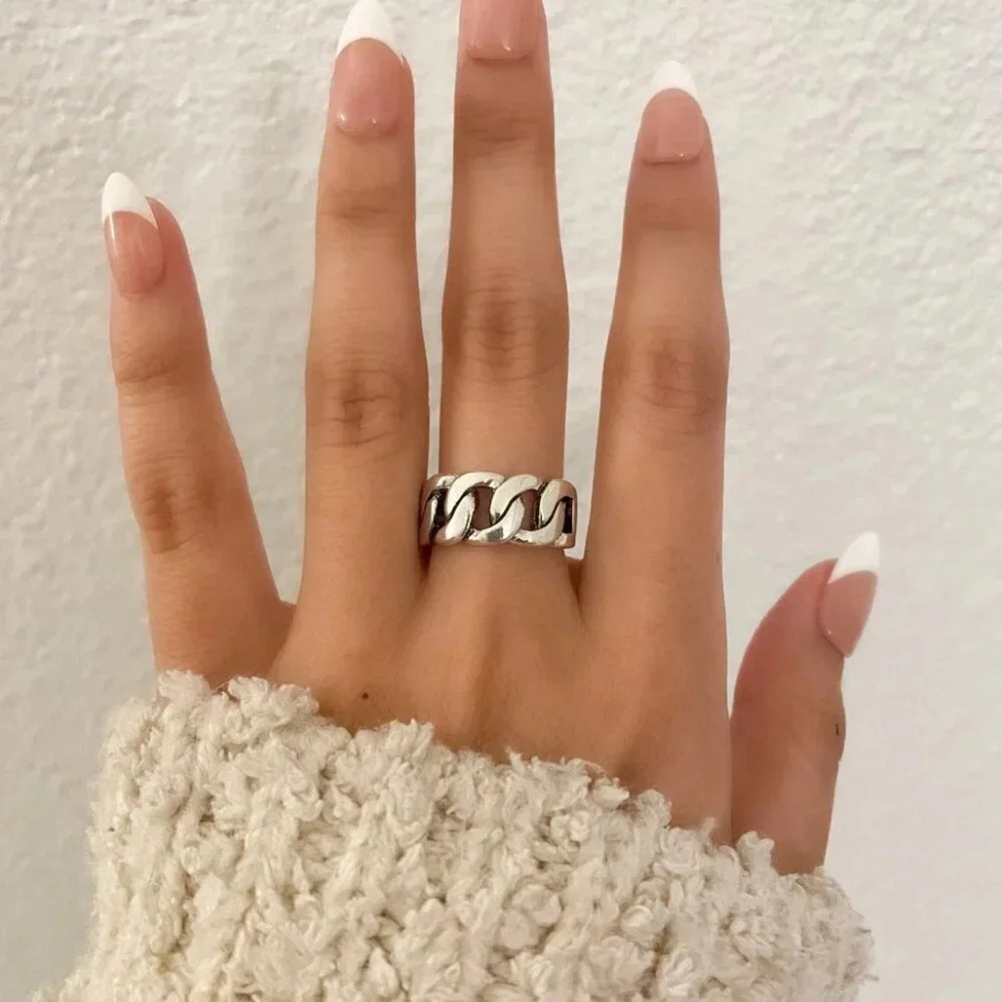 925 Sterling Silver Chunky Chain Link Ring Minimalist Curb Chain Ring