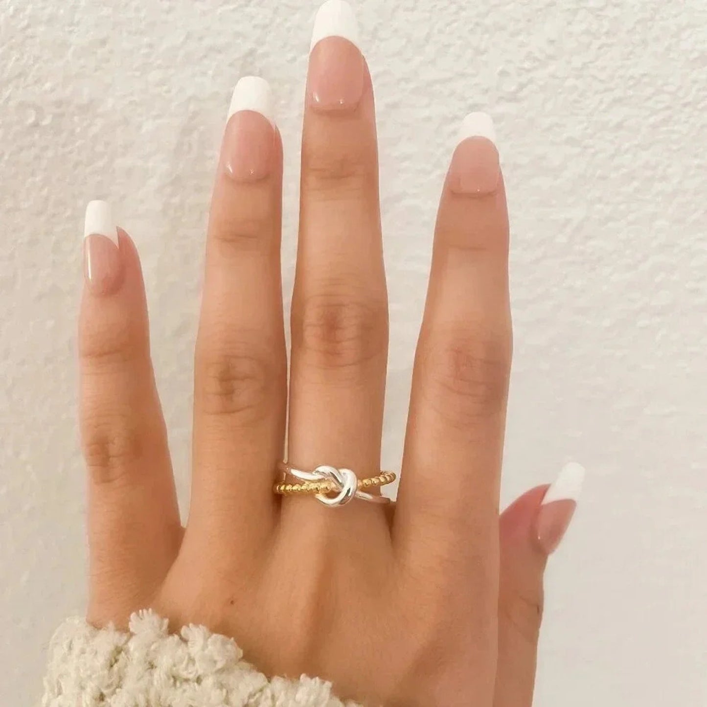 925 Sterling Silver Two Tone Ring Braided Knot Ring Cross Ring Silver & Gold
