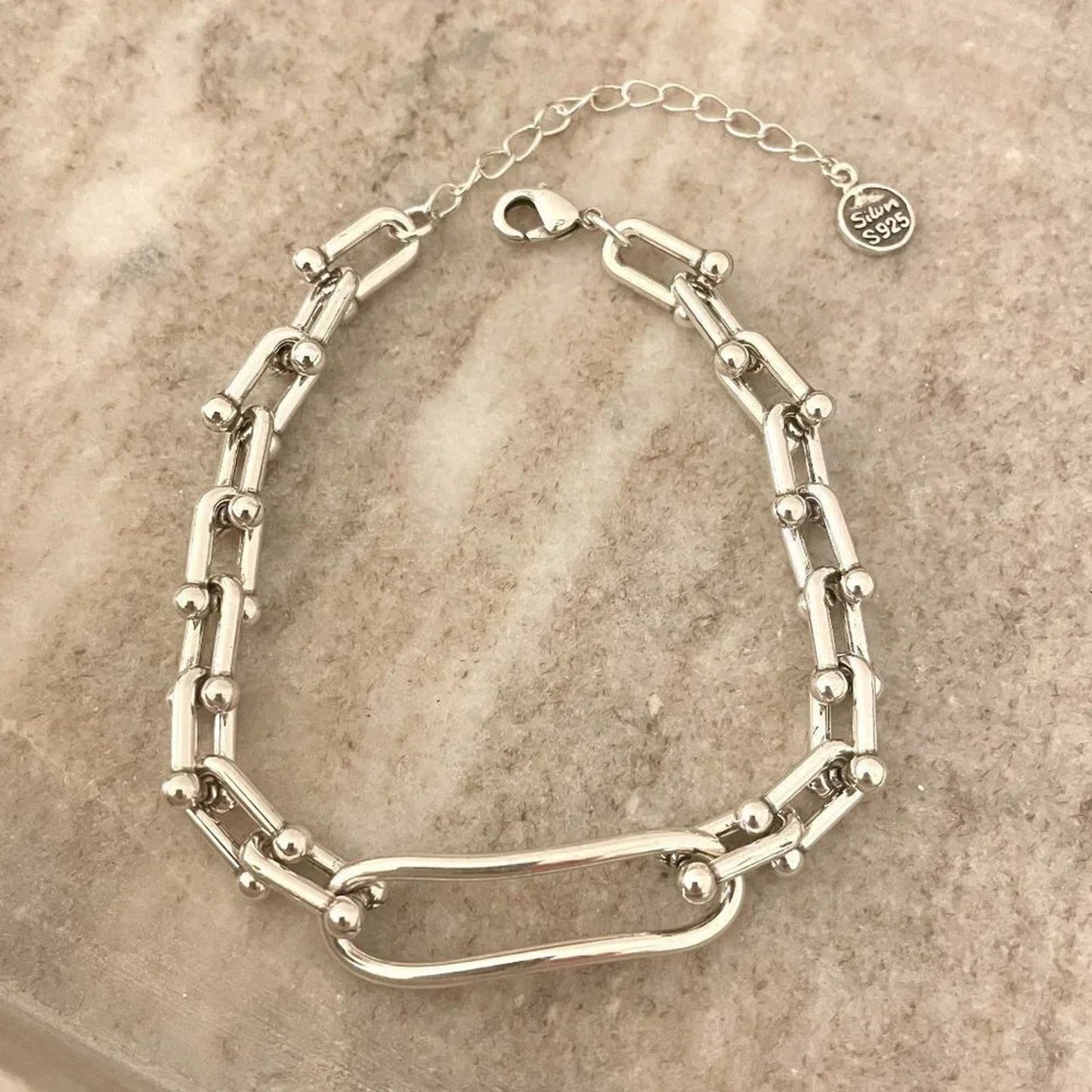 925 Sterling Silver Chunky U Link Bracelet Silver Large Chain Link bracelet