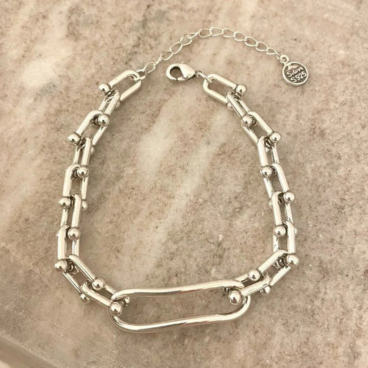 925 Sterling Silver Chunky U Link Bracelet Silver Large Chain Link bracelet