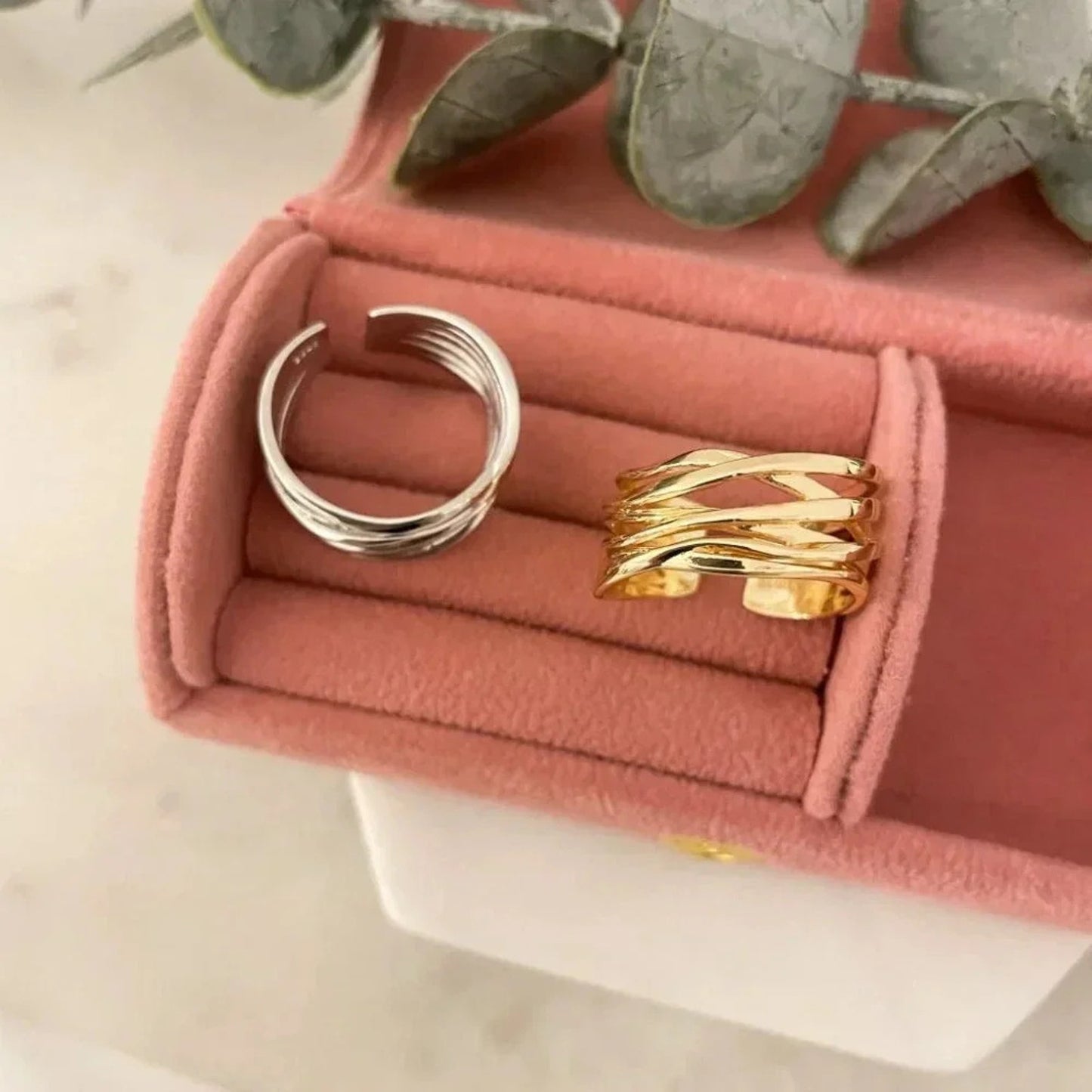 925 Sterling Silver Minimalist Ring Stackable Wrap Ring Band - Gold or Silver