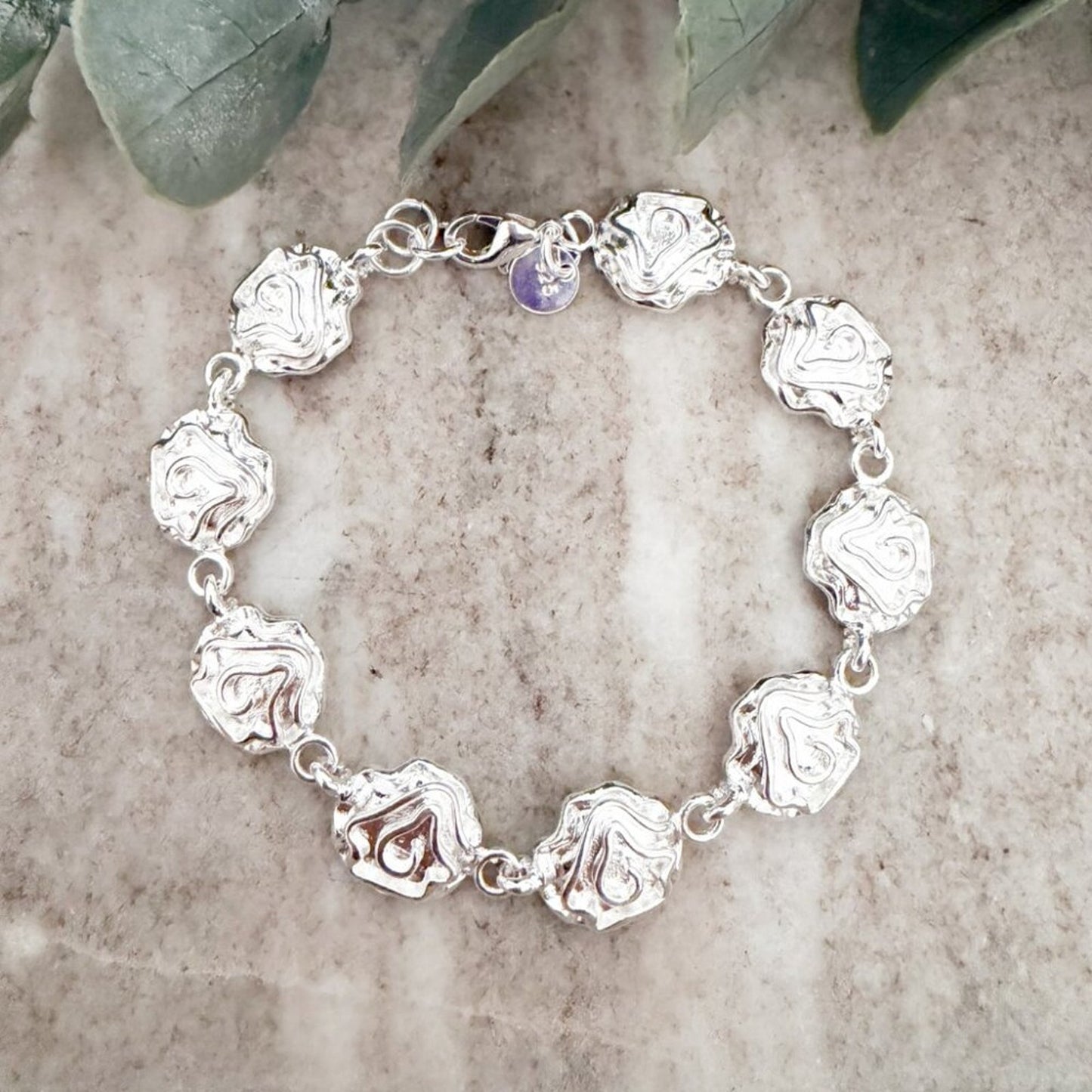 925 Sterling Silver Flower Chain Link Bracelet
