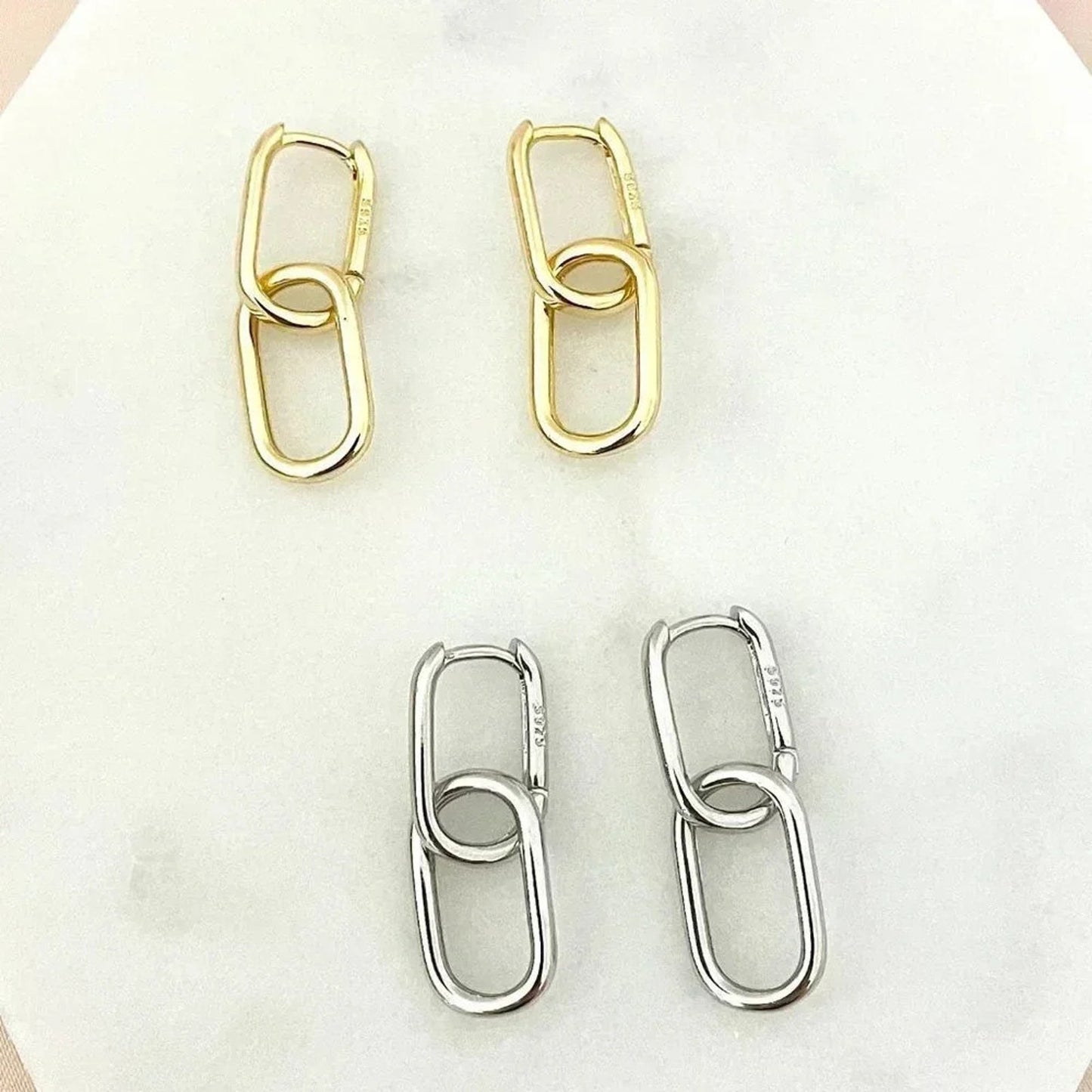 925 Sterling Silver Link Earrings Dangle Chain Earrings Minimalist Earrings