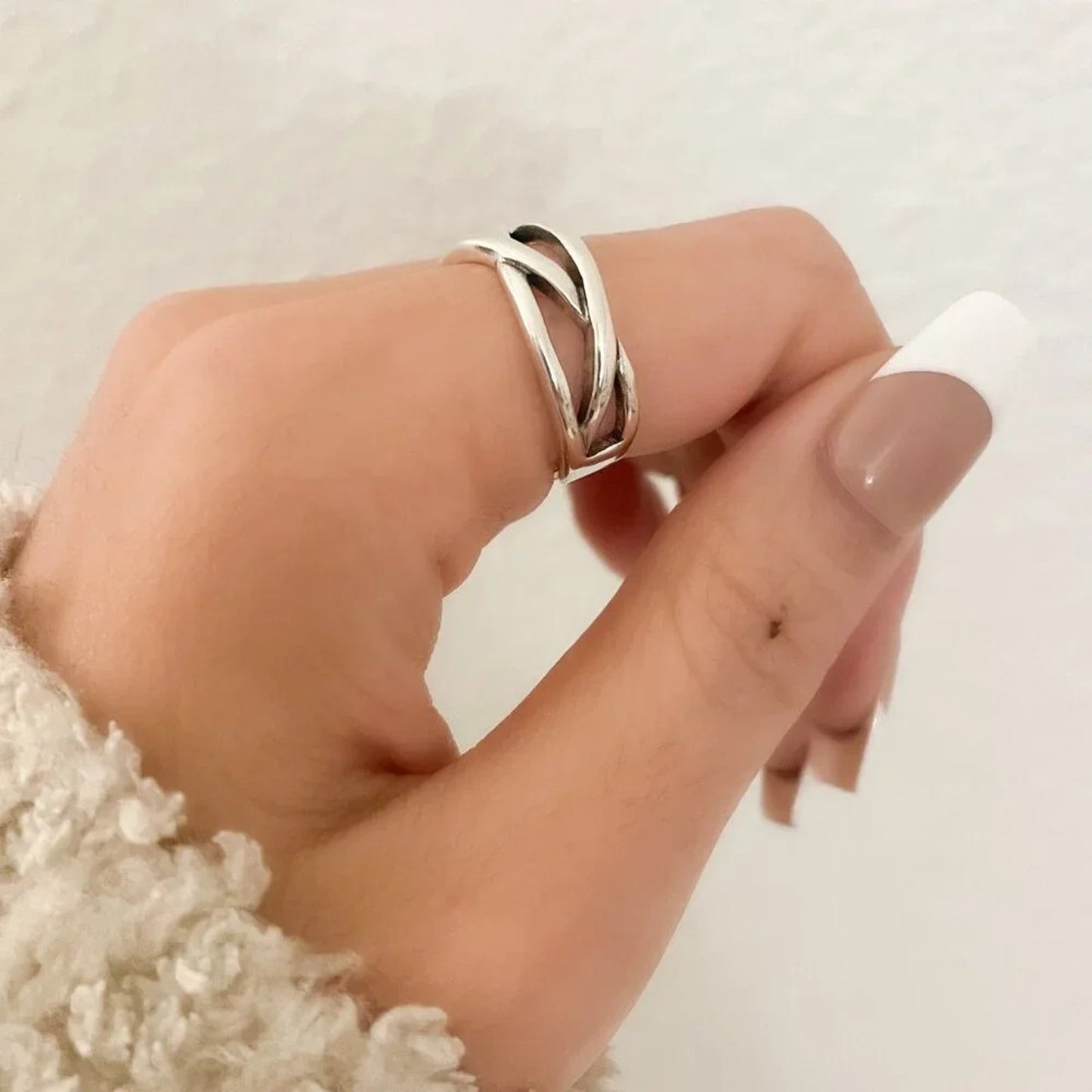 925 Sterling Silver Criss Cross Ring Minimalist Layer Ring Stackable Ring Band