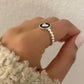 925 Sterling Silver Minimalist Black Heart Ring Dainty Heart Bead Ring