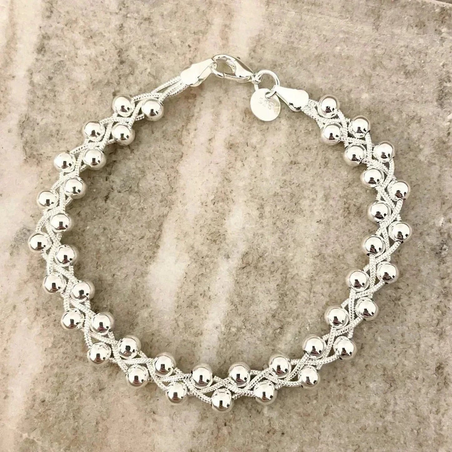 925 Sterling Silver Bead Bracelet 5 MM Ball Bracelet Large Thick Bracelet