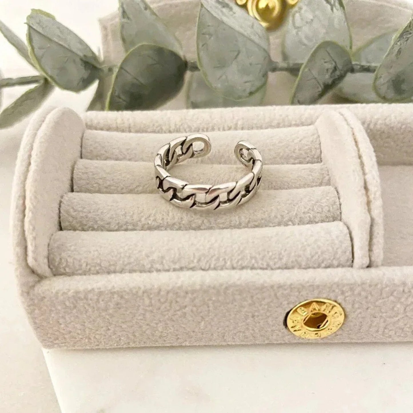 925 Sterling Silver Chunky Chain Link Ring Minimalist Curb Chain Ring