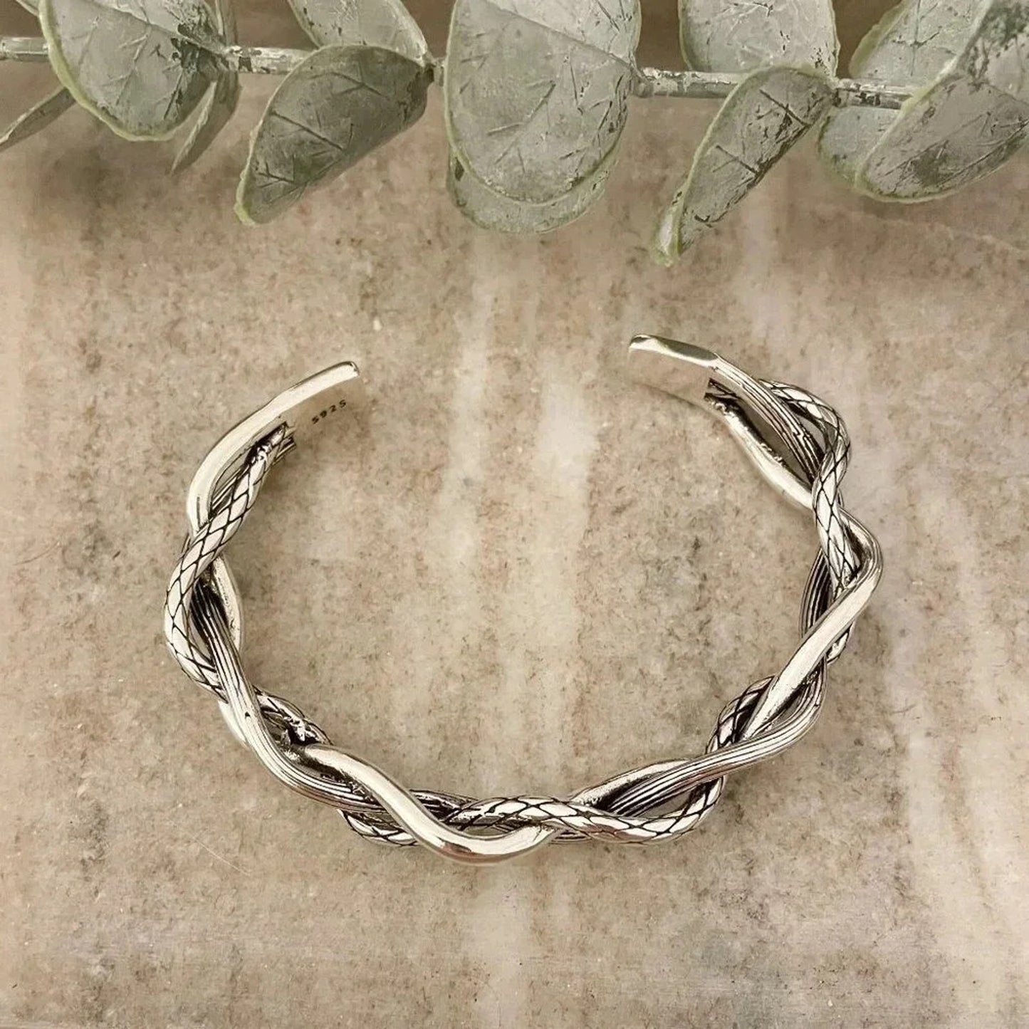 925 Sterling Silver Mens Bangle Bracelet Vintage Cuff Twist Bracelet Modern Cuff