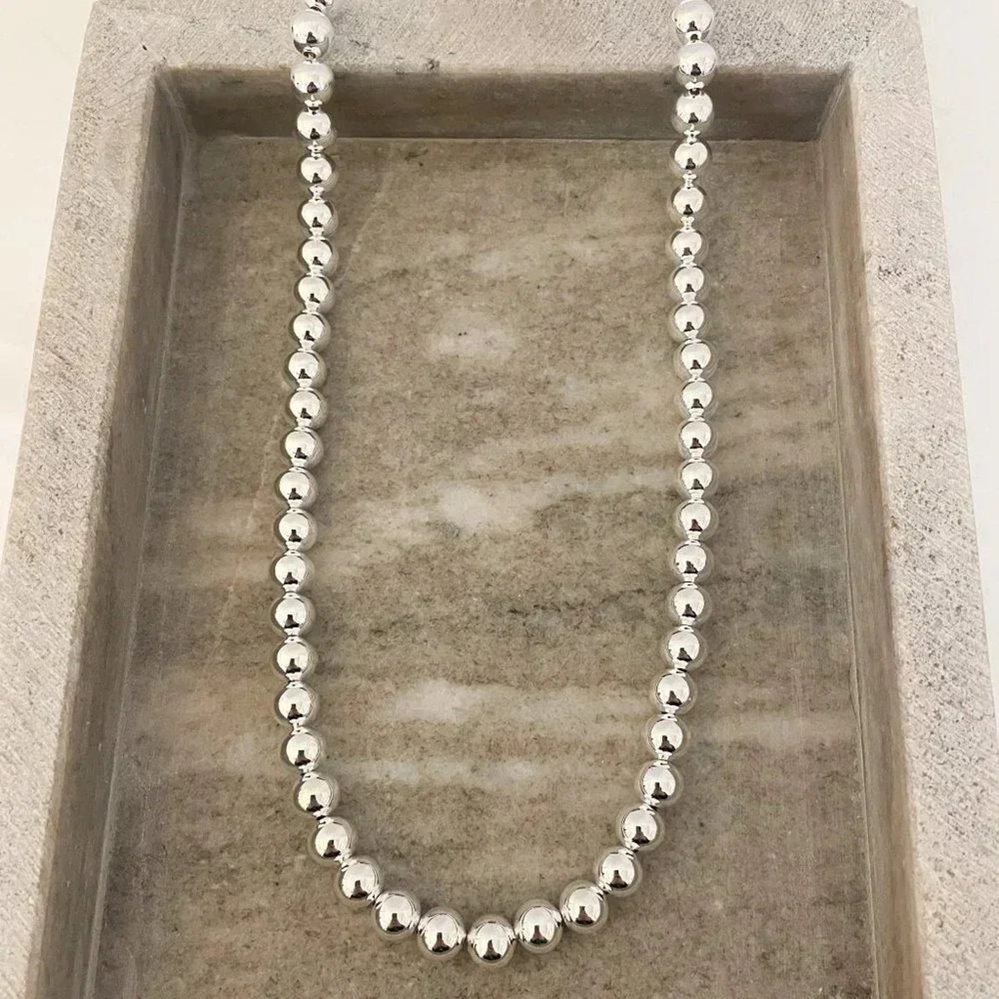 925 Sterling Silver Bead Necklace 8 MM Bead Necklace Ball Statement Necklace