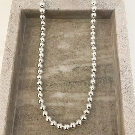 925 Sterling Silver Bead Necklace 8 MM Bead Necklace Ball Statement Necklace