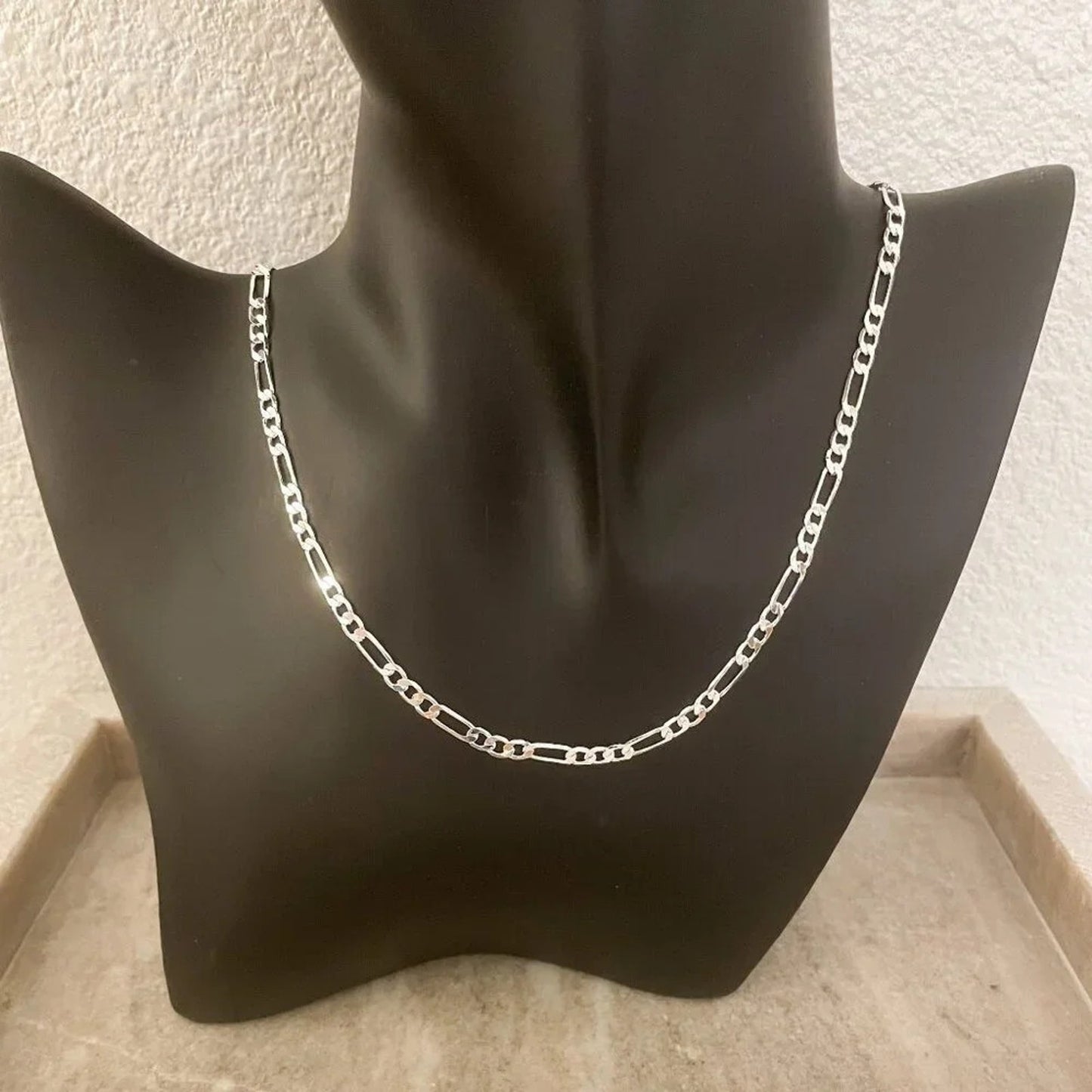 925 Sterling Silver Figaro Chain Necklace Flat Link Necklace 4 MM Links