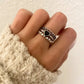 925 Sterling Silver Black Heart Minimalist Ring Vintage Boho Stackable Ring Band