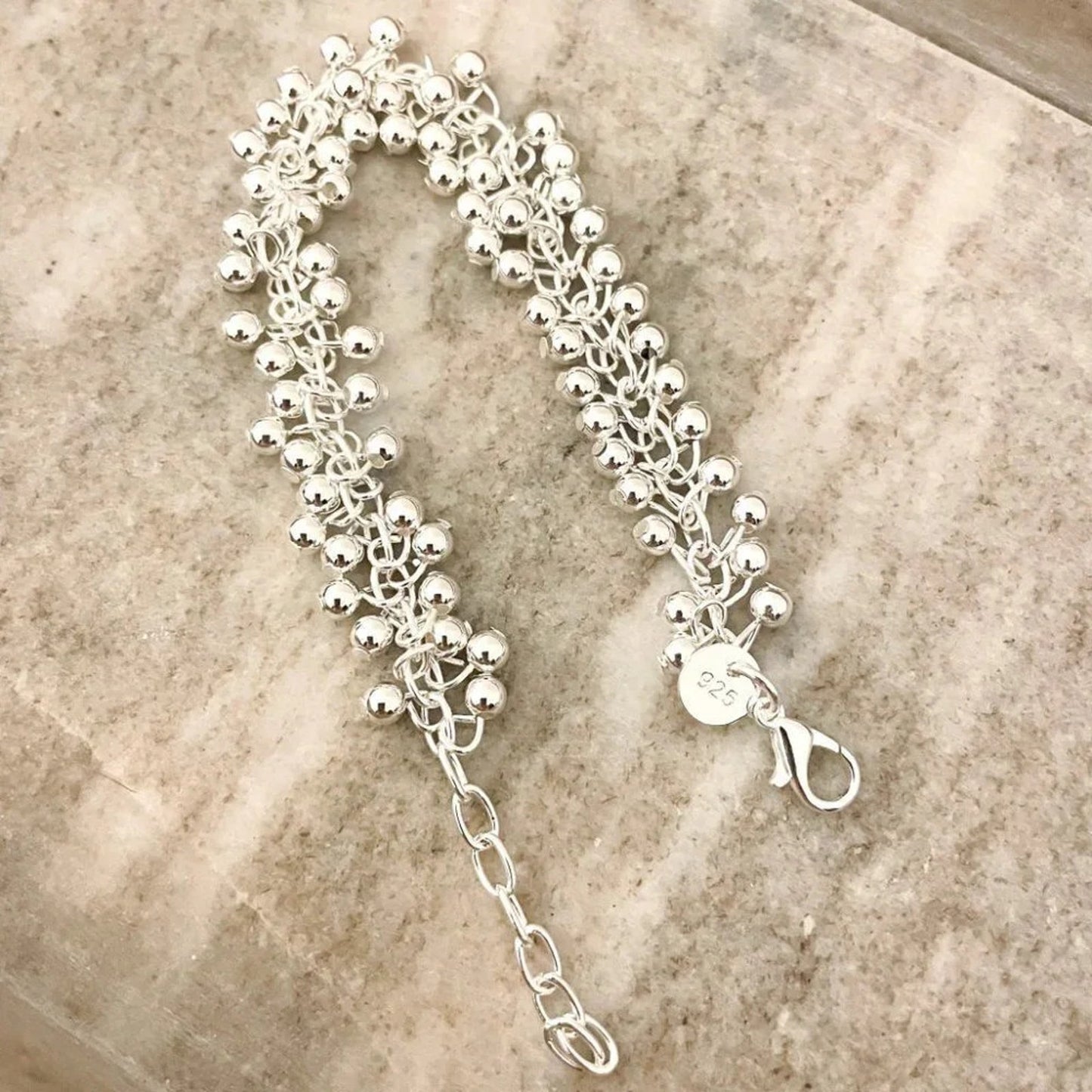 925 Sterling Silver Bead Bracelet 4 MM Ball Bracelet Dangle Bead Bracelet